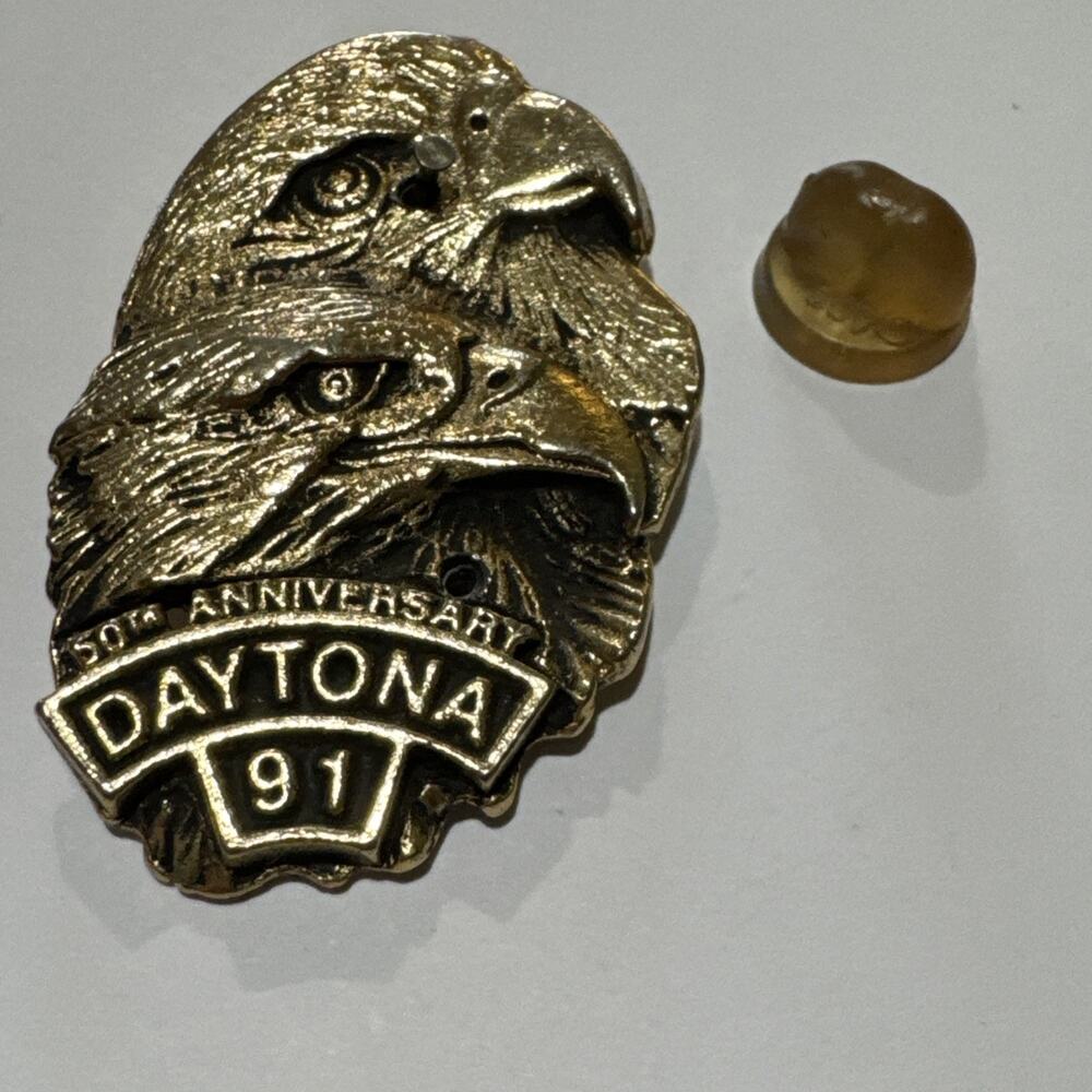50th Anniversary Daytona 1991 Motorcycle Pin‎ Eagles Missing 1 Pin And Back Vtg